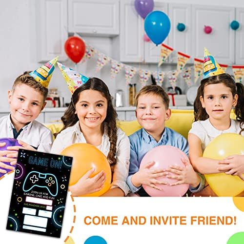 DETIHO 4x6 Video Game Birthday Invitations - 20 Sets - Game On