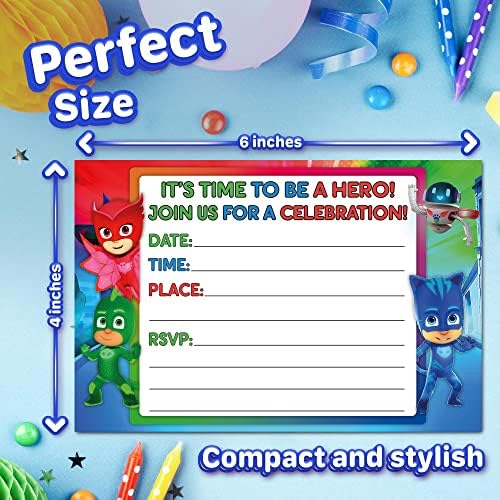 Set of 20 Hero Masks Birthday Invites with Envelopes - Lightweight Postcard Style