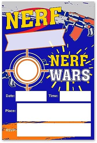 VAHATAN Dart Gun Birthday Invitations 20 Pack With Envelopes