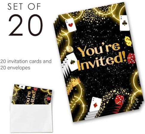 Casino Birthday Invitations with Envelopes Set of 20