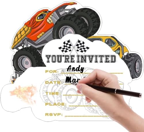 15 Pack Monster Truck Party Invitations with Envelopes