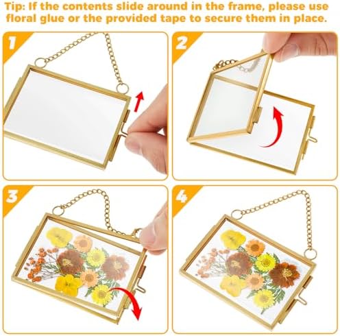 4 Pcs Hanging Pressed Flower Frames with Metal Chain