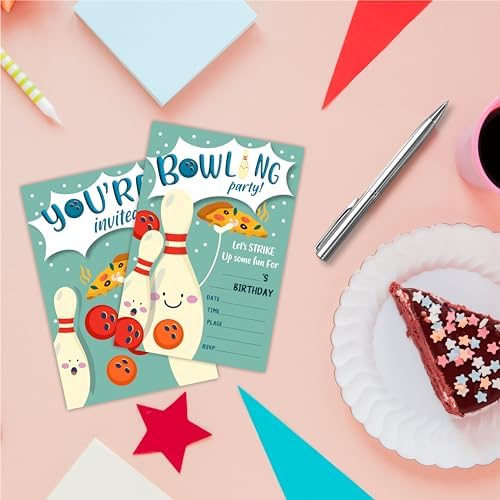 Bowling Party Birthday Invites 20 Cards With Envelopes Double-Sided Style Fun Festive