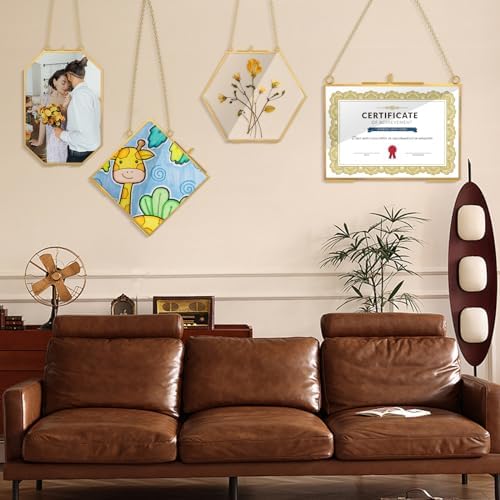 4 Pcs Gold Hanging Glass Picture Frame for DIY Pressed Flower Display