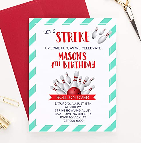 Bowling Birthday Invitations Customizable Envelope Colors