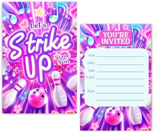 Neon Bowling Birthday Party Invitation for Girls Kids