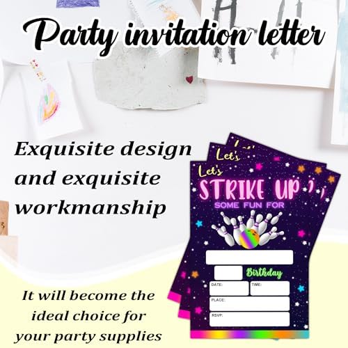 Bowling Party Birthday Invite Cards with Envelopes