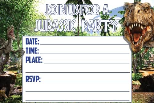 Set of 20 Dinosaur Birthday Invites with Envelopes