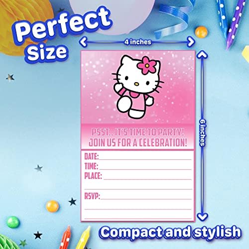 Set of 20 Cute Pink Cat Birthday Invitation Cards