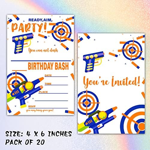 Foosproea Dart Gun Birthday Invites 20 Pack
