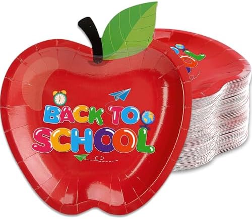 50PCS Back to School Red Apple Plates for Parties and Events