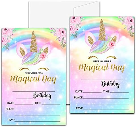 Magical Unicorn Birthday Invites 4x6 20pk with Envelopes