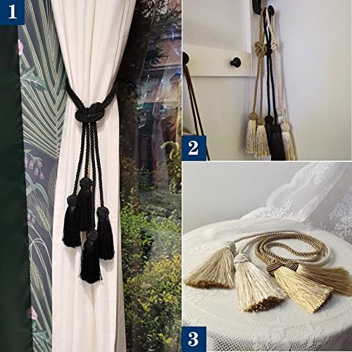 Porlau Black Tassel Curtain Tiebacks 2pack