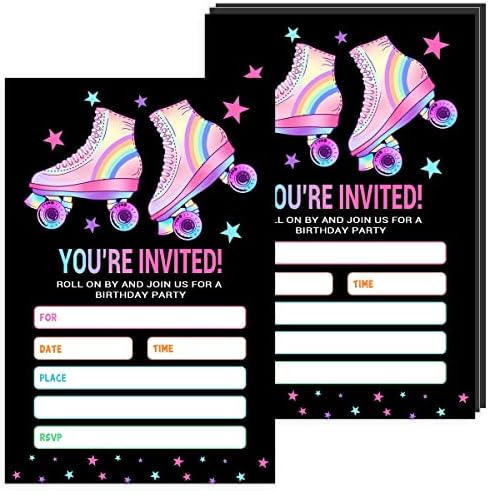 Skating Party Invitations with Envelopes Black