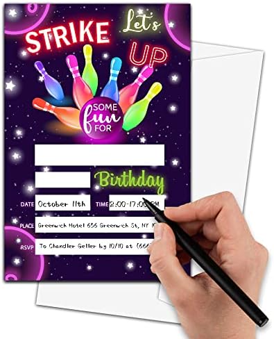 DETIHO 4x6 Bowling Birthday Invitation Cards - 20 Sets