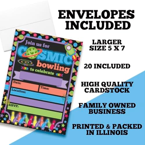 Cosmic Bowling Party Invites 20 5x7 Fill In Cards