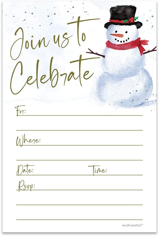Christmas Invitations - Snowman Party Invites With Envelopes 20 Count