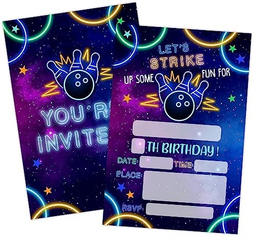 20 Pcs Bowling Birthday Party Invitations with Envelopes SR01