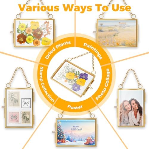 4 Pcs Hanging Pressed Flower Frames with Metal Chain