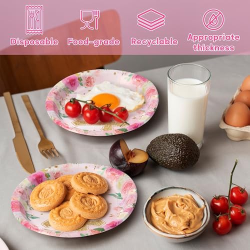 50Pcs Pink God Bless Cross Paper Plates for Baptism Parties