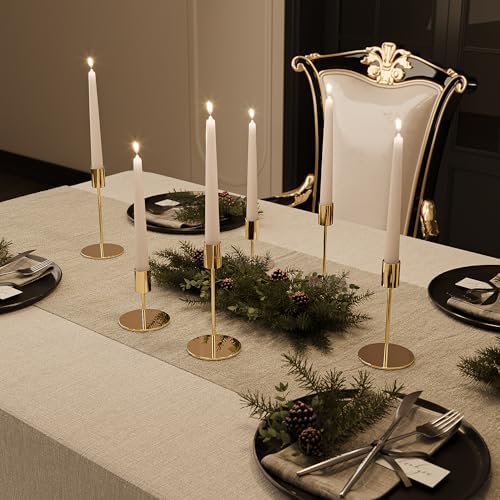 Set of 6 French Gold Taper Candle Holders
