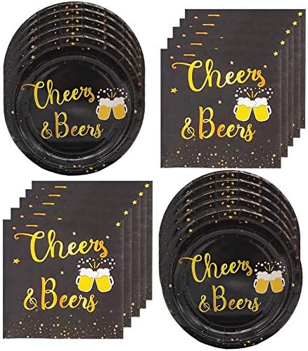Cheers Beers Birthday Plate Set 16 Pcs Black Gold