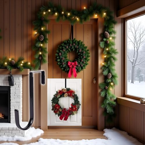 Jowxsx Black Wreath Hanger - Strong Fall Christmas Halloween Door Hook