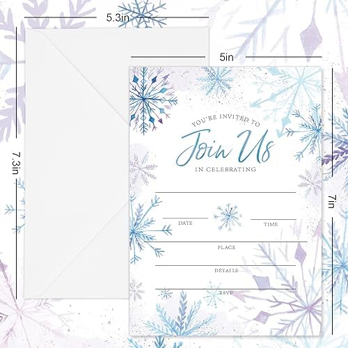 AnyDesign Christmas Invitations 20 Sets Purple Blue Snowflake Cards Envelopes Stickers