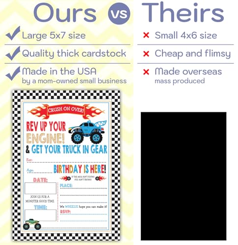 Monster Truck Birthday Invitations Set of 15 with Envelopes