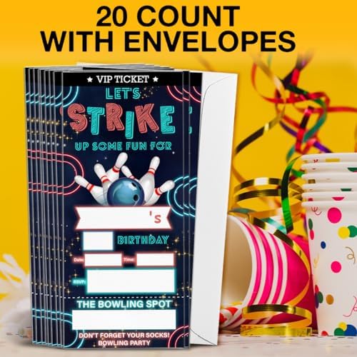 Bowling Ticket Invites Set of 20 with Envelopes
