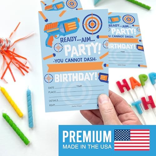 Hadley Designs Dart War Birthday Invitations for Boys