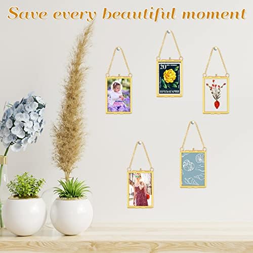 Landhoow 8 Pcs Gold Floating Picture Frame for Dried Flowers