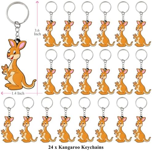 24 Pack Kangaroo Keychains for Safari Animal Themed Party Favors
