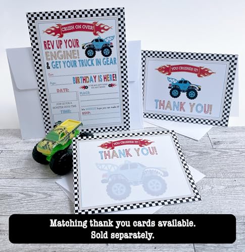 Monster Truck Birthday Invitations Set of 15 with Envelopes
