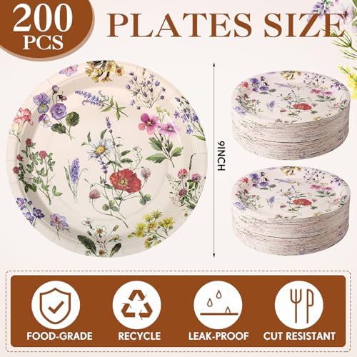 Hushee 200 Piece 9 Inch Wild Flower Paper Plates
