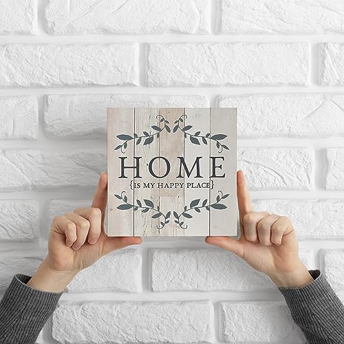 Knibeo Home Sign My Happy Place Wooden Plaque 5x5 Inch