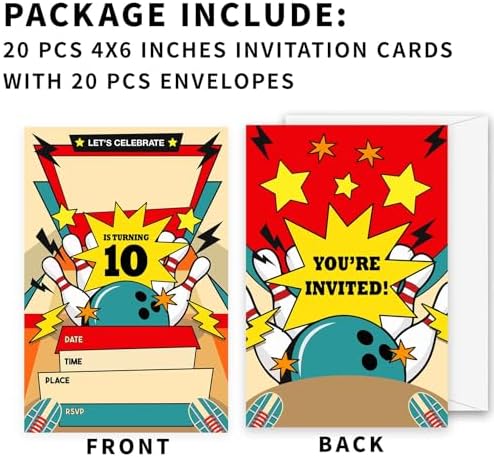 Retro Bowling Birthday Invitations 20pcs with Envelopes