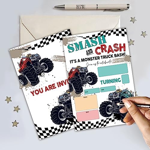 BEUFSE Monster Truck Birthday Invites 20 Pack