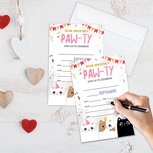 LWBEO Cat Birthday Invitation Cards with Envelopes