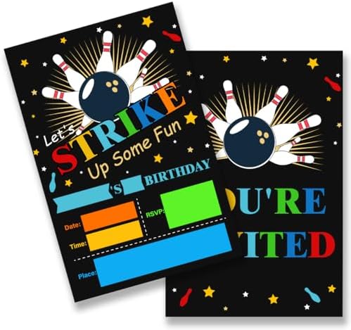 Nurawo Bowling Birthday Invitation Set with 20 Envelopes