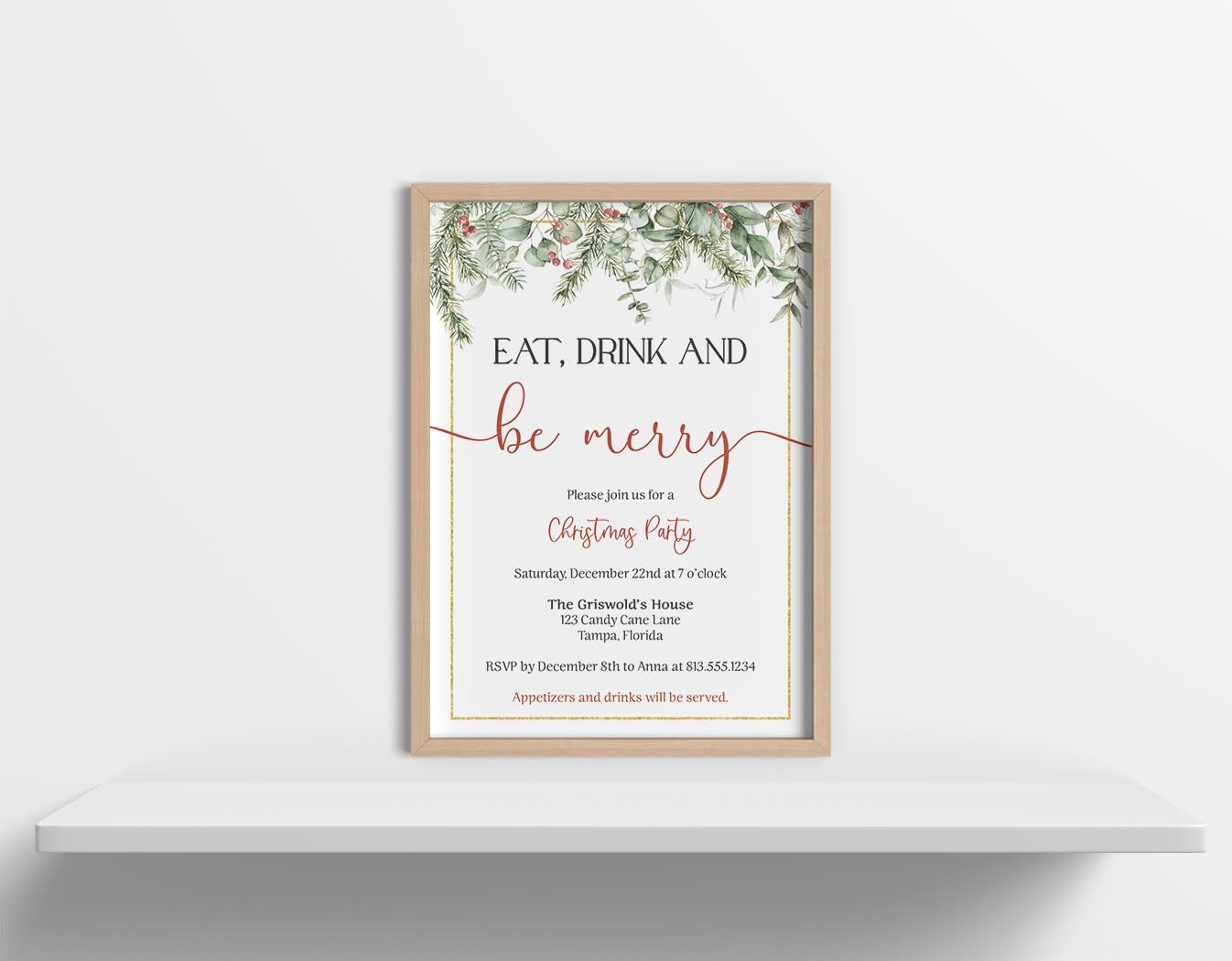 Christmas Party Invites with Greenery and Berries