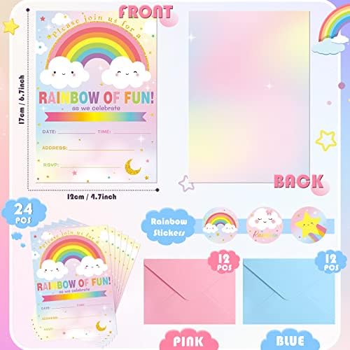 24 Piece Rainbow Party Invitation Set with Envelope and Sticker