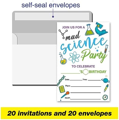 VAHATAN Science Birthday Invitations 20 Pack With Envelopes
