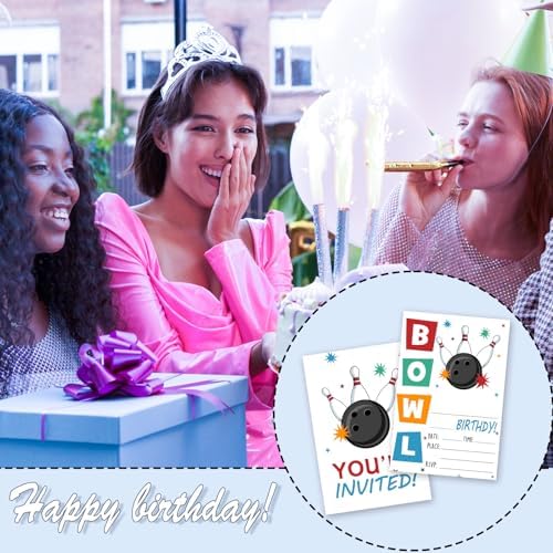 Bowling Birthday Invitations 25 Pcs With Envelopes