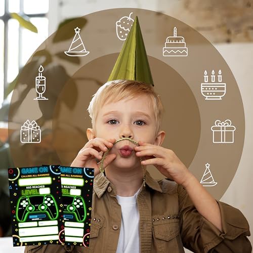 Neon Game Birthday Invitations with Envelopes 20-Pack