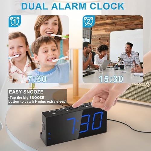 Extra Loud Dual Alarm Clock with Vibration for Deep Sleepers