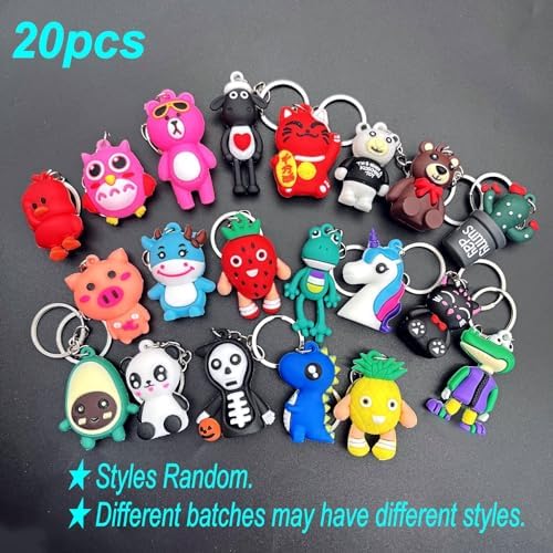 JZK 20pcs 3D Animal Keychain Set for Kids