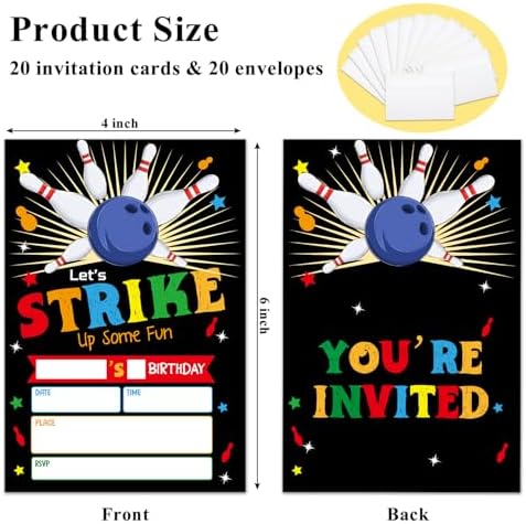 Bowling Party Invitation Cards with Envelopes Set of 20