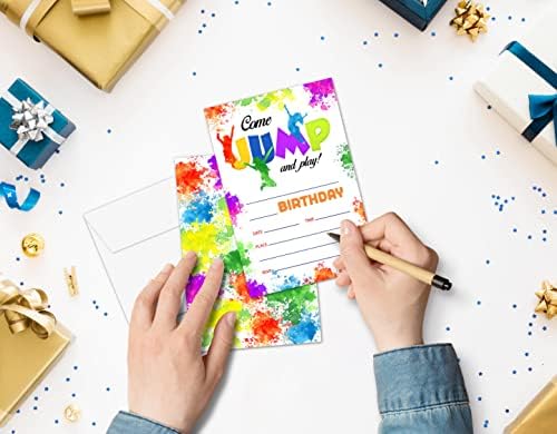 Trampoline Birthday Invites with Tie Dye Design