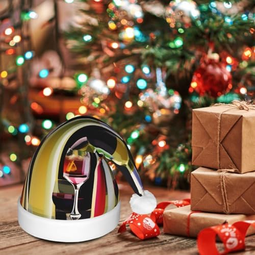Cocktail Glasses Wine Bottles Print Christmas Hat with LED Lights